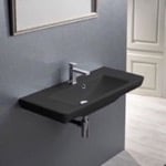 CeraStyle 068307-U-97 Rectangular Matte Black Ceramic Wall Mounted or Drop In Sink